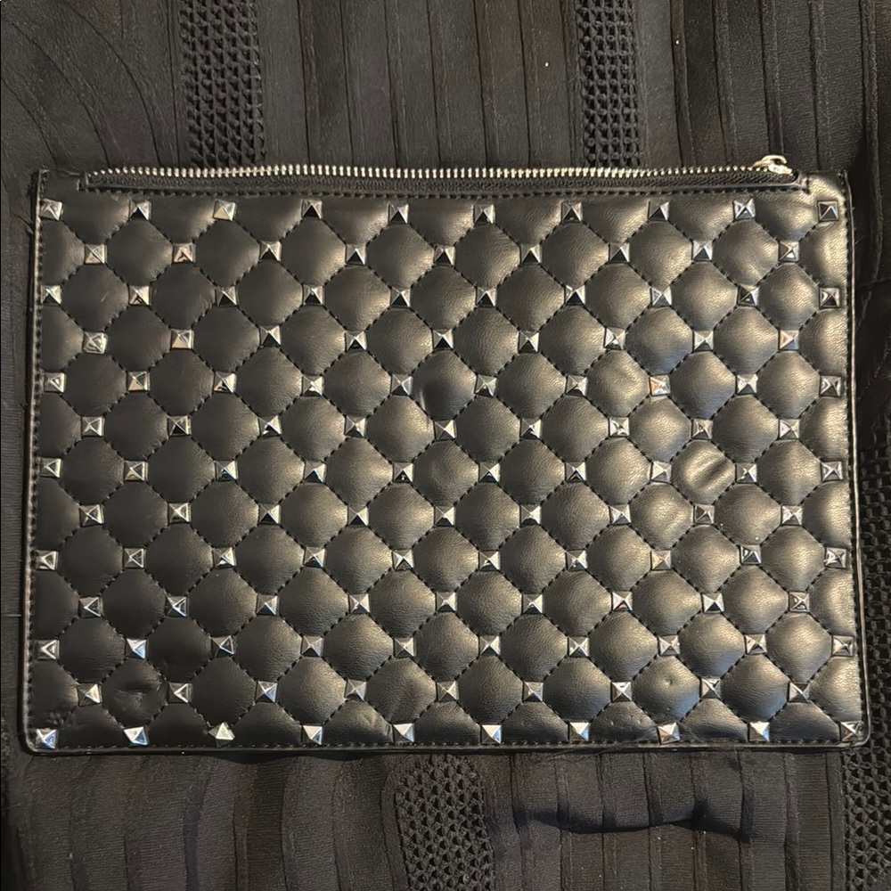 Black Quilted Clutch with Silver Studs